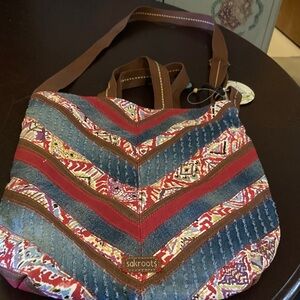 Sakroots Floral patter and Blue Denim Chevron Shoulder Bag BOHo NWT
